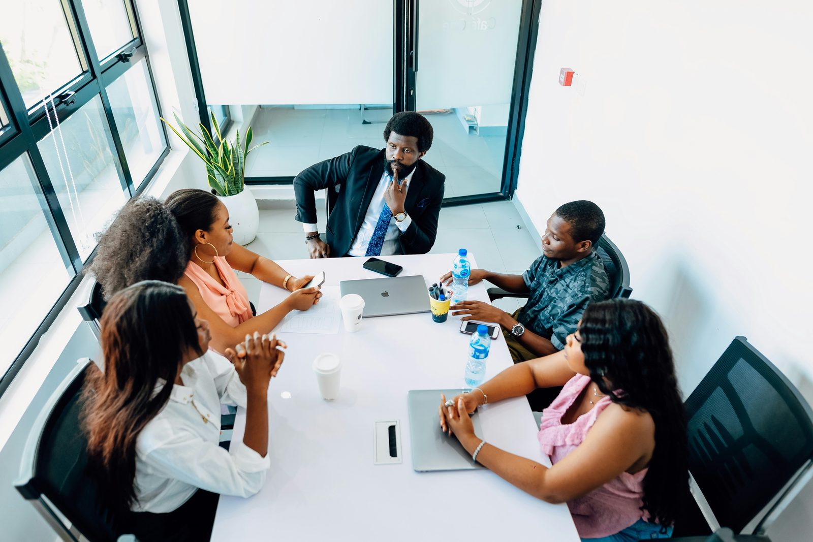 A team of financial services professionals in a strategy meeting